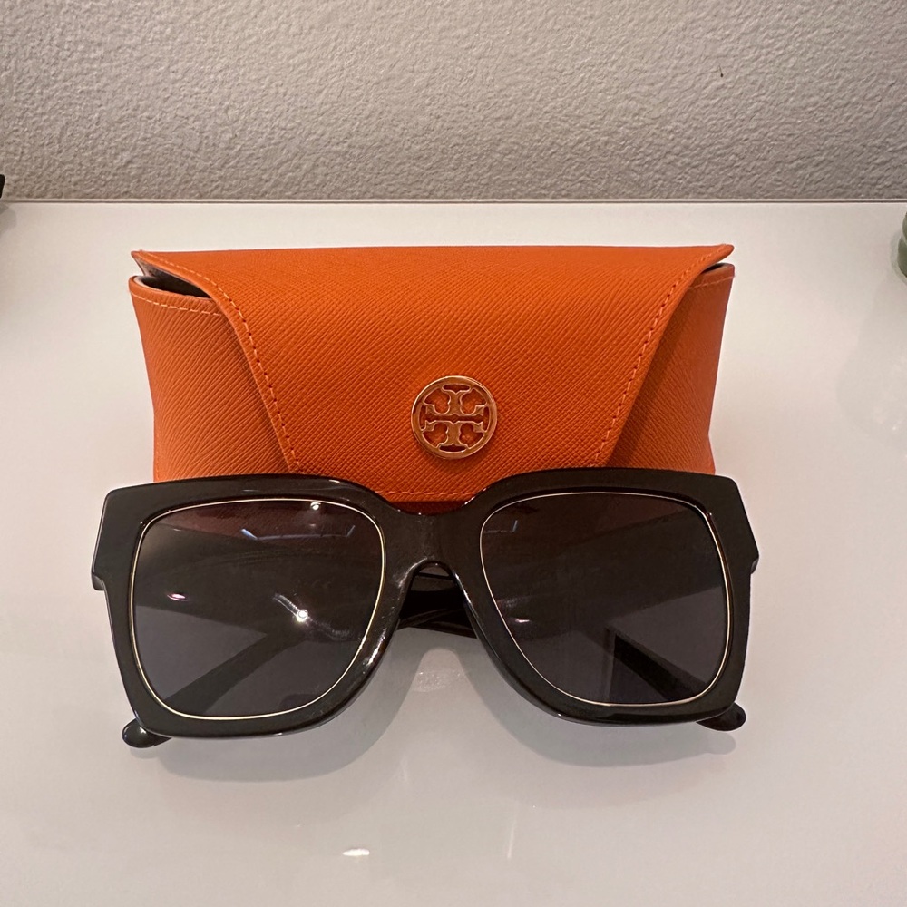 Tory Burch Black Sunglasses with Orange Leather Case